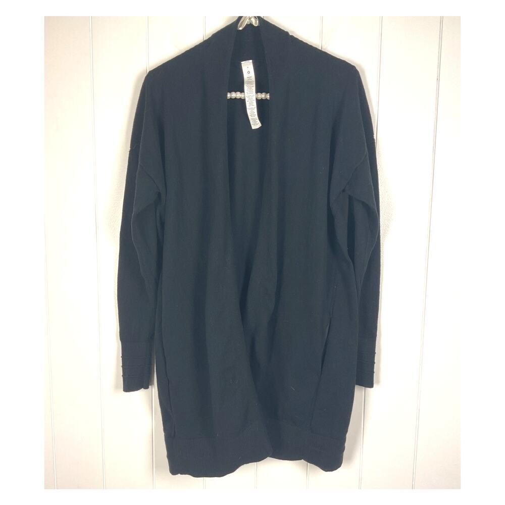 Lululemon Cotton-Cashmere Knit Wrap Black Cardigan‎ Sweater Size 4